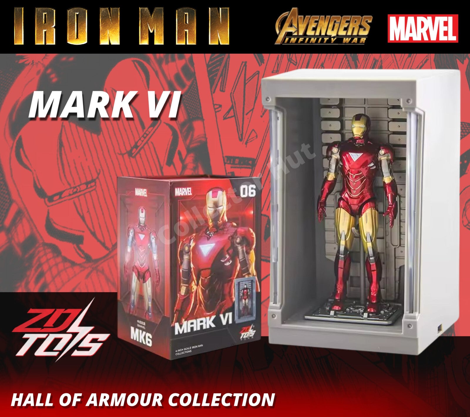 Iron Man Marvel Action Figures 1:20 Scale Hall of Armour Series MK 1-7 ZD Toys