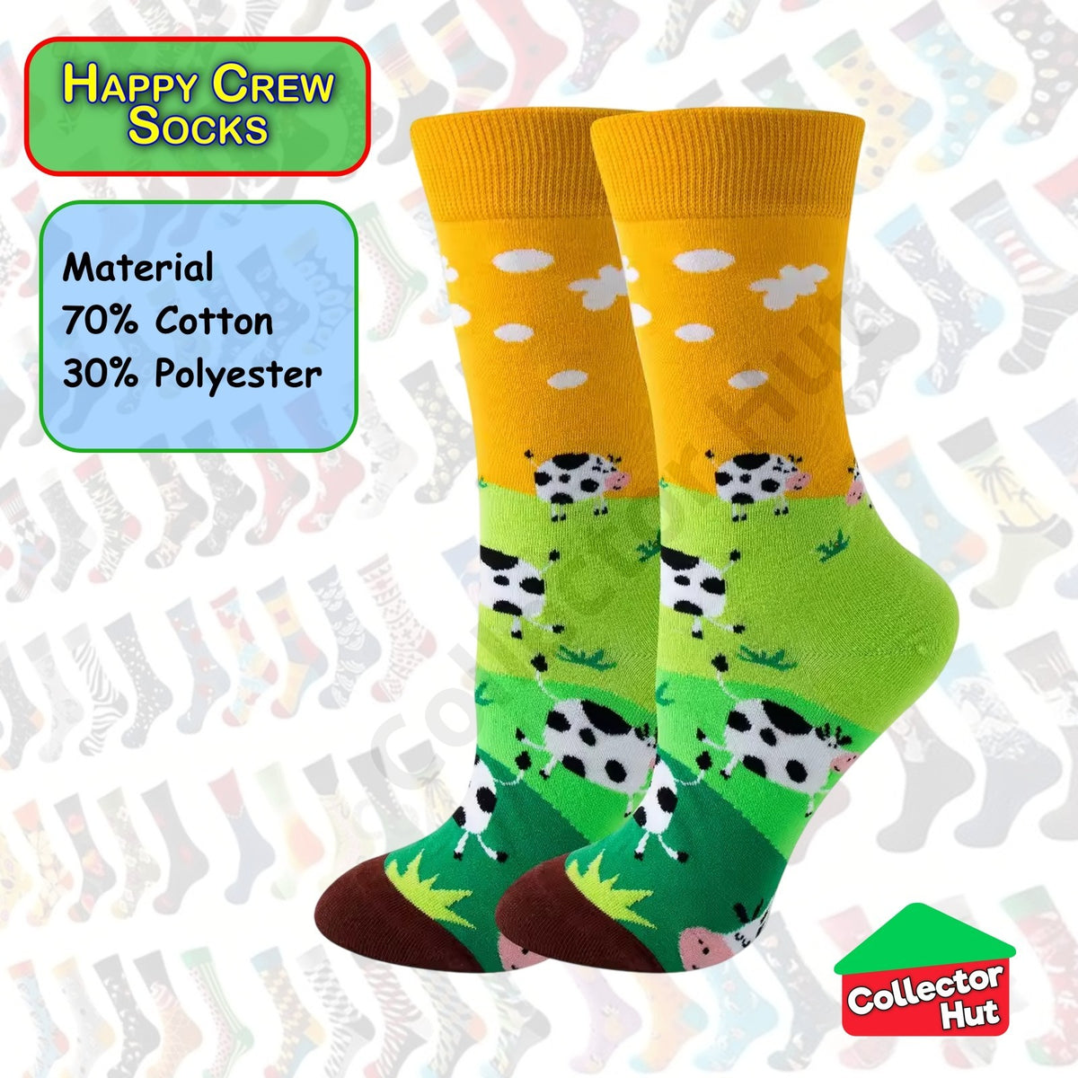 Happy Crew Socks Novelty Breathable Anti-Odour Men's Unisex UK 6-8.5 EU 39-42