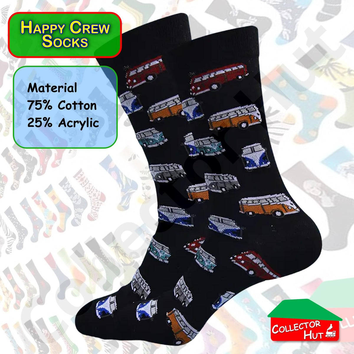 Happy Crew Socks Novelty Breathable Anti-Odour Men's Unisex UK 6-8.5 EU 39-42