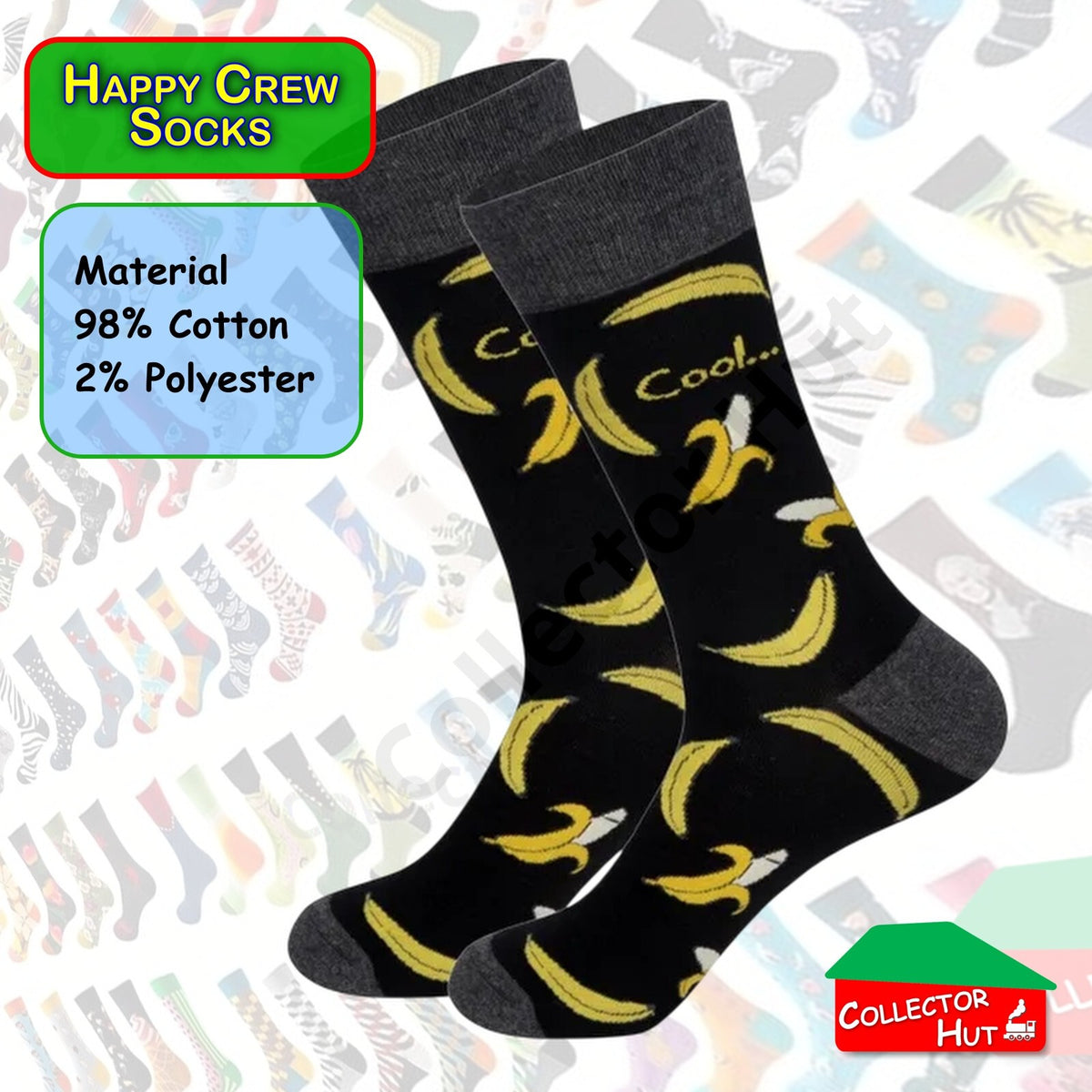 Happy Crew Socks Novelty Breathable Anti-Odour Men's Unisex UK 9-11 EU 43-46