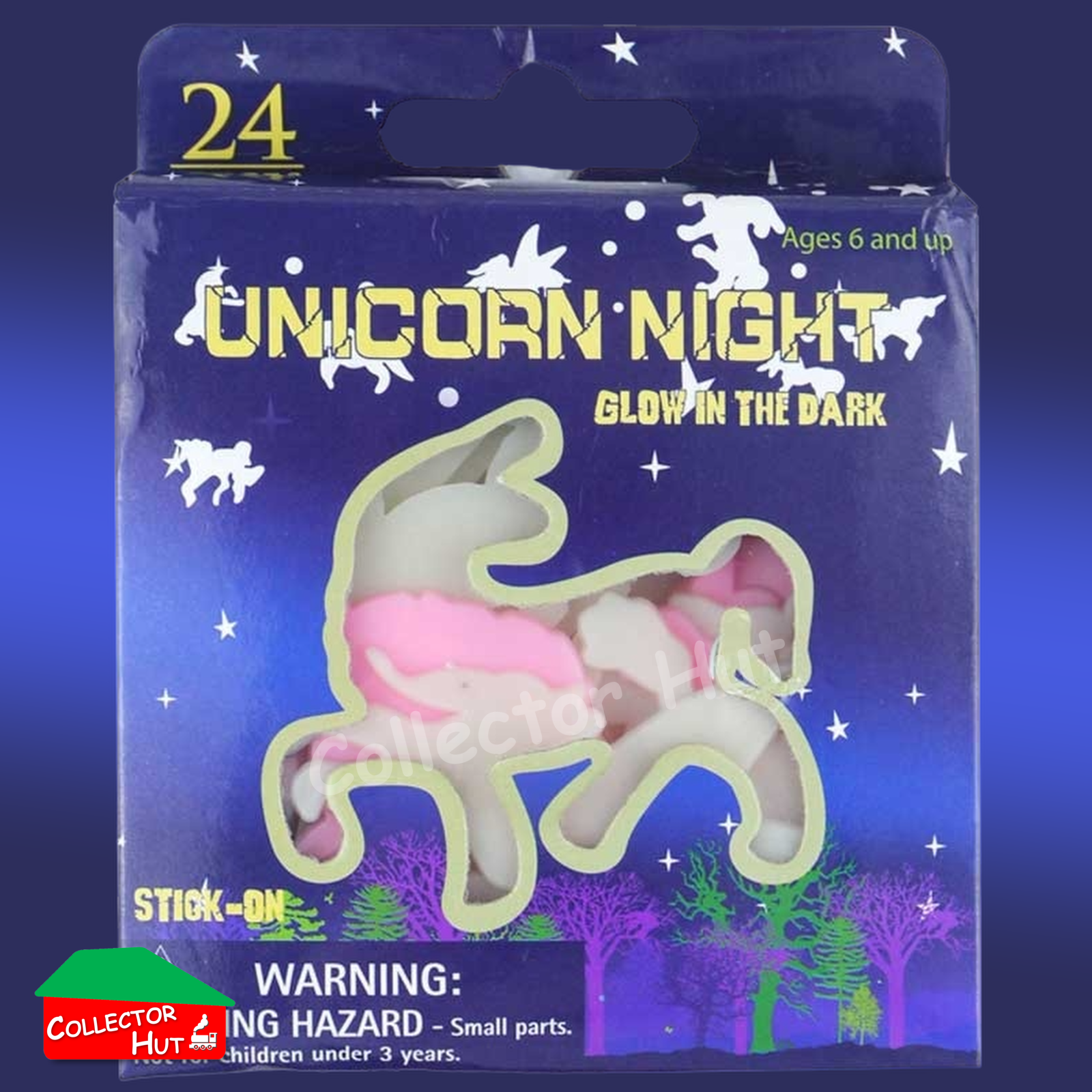 Glow in the Dark Plastic Stickers Dinosaurs Unicorns Stars Pink White Blue Green