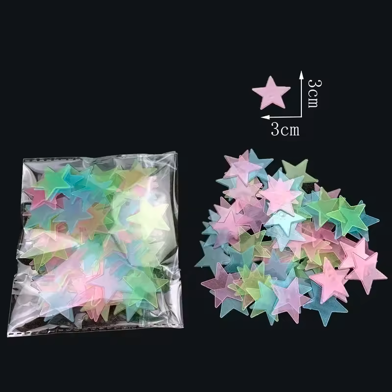 Glow in the Dark Plastic Stickers Dinosaurs Unicorns Stars Pink White Blue Green
