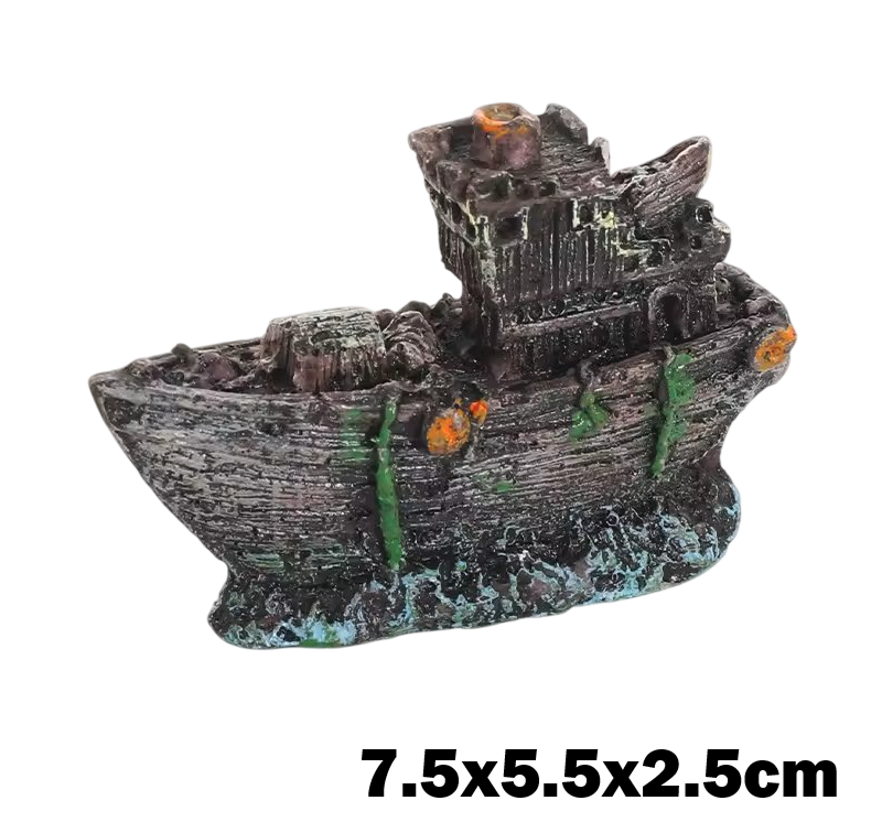 Mini Aquarium Medium Decorations Boats Planes Huts Coral Shells