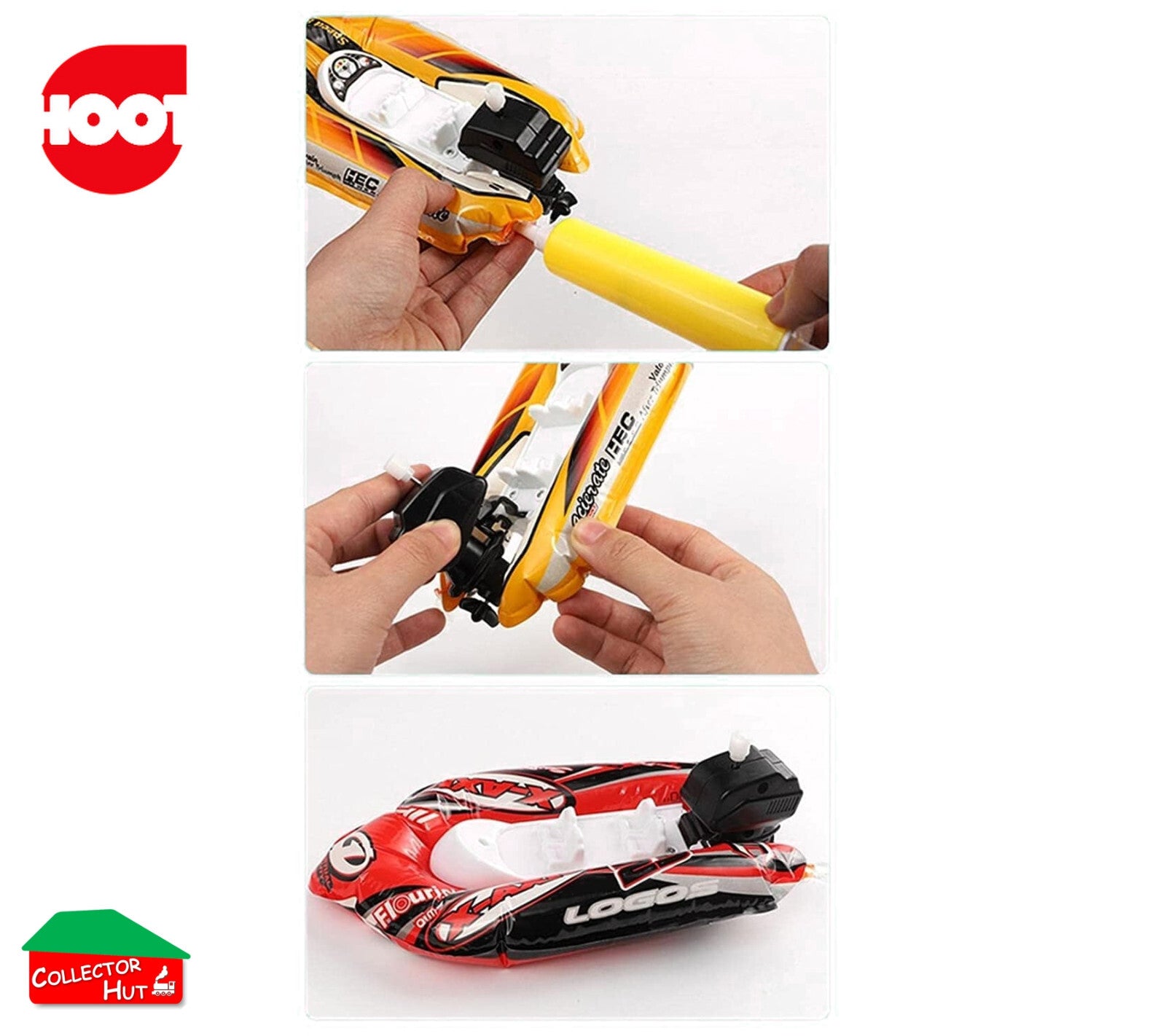 Inflatable Power Boat Bath Toy Wind up Motor Triple 3 Pack