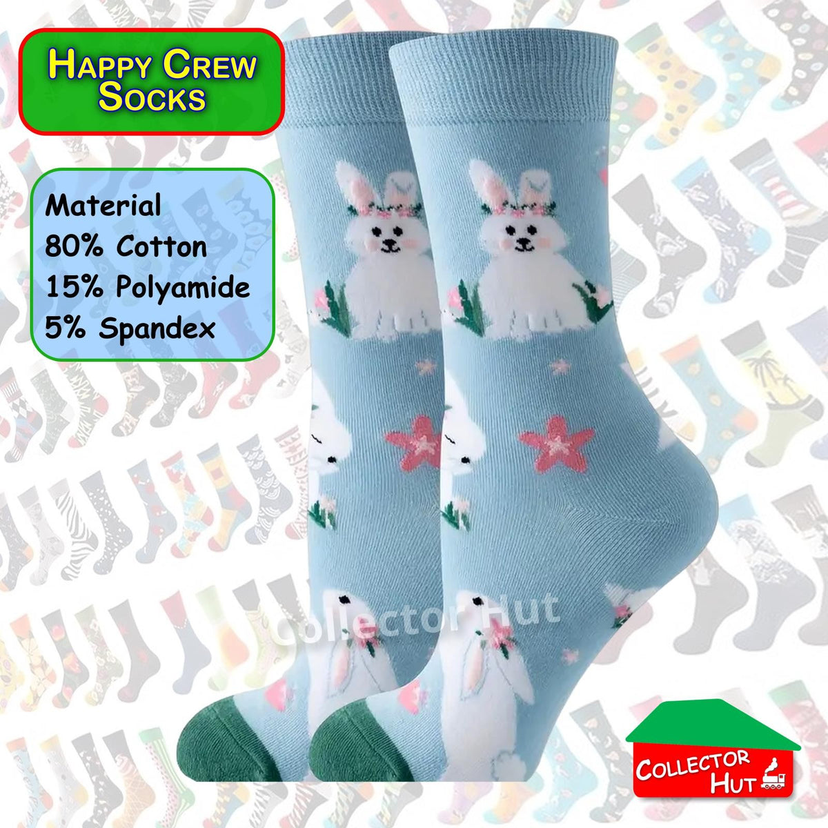 Happy Crew Socks Novelty Breathable Anti-Odour Men's Unisex UK 6-8.5 EU 39-42