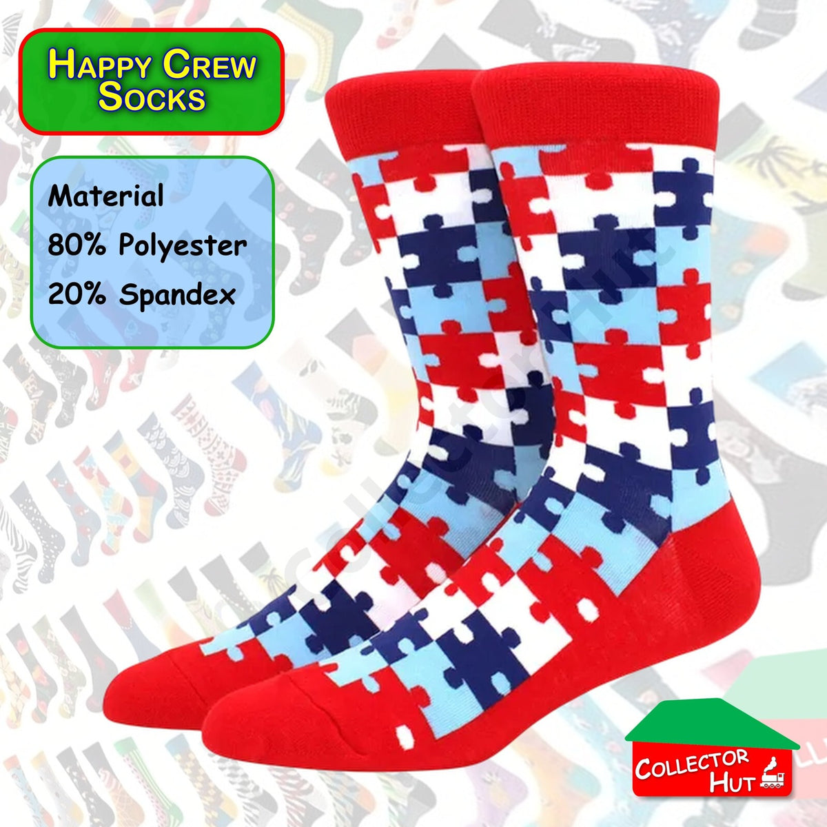 Happy Crew Socks Novelty Breathable Anti-Odour Men's Unisex UK 6-8.5 EU 39-42