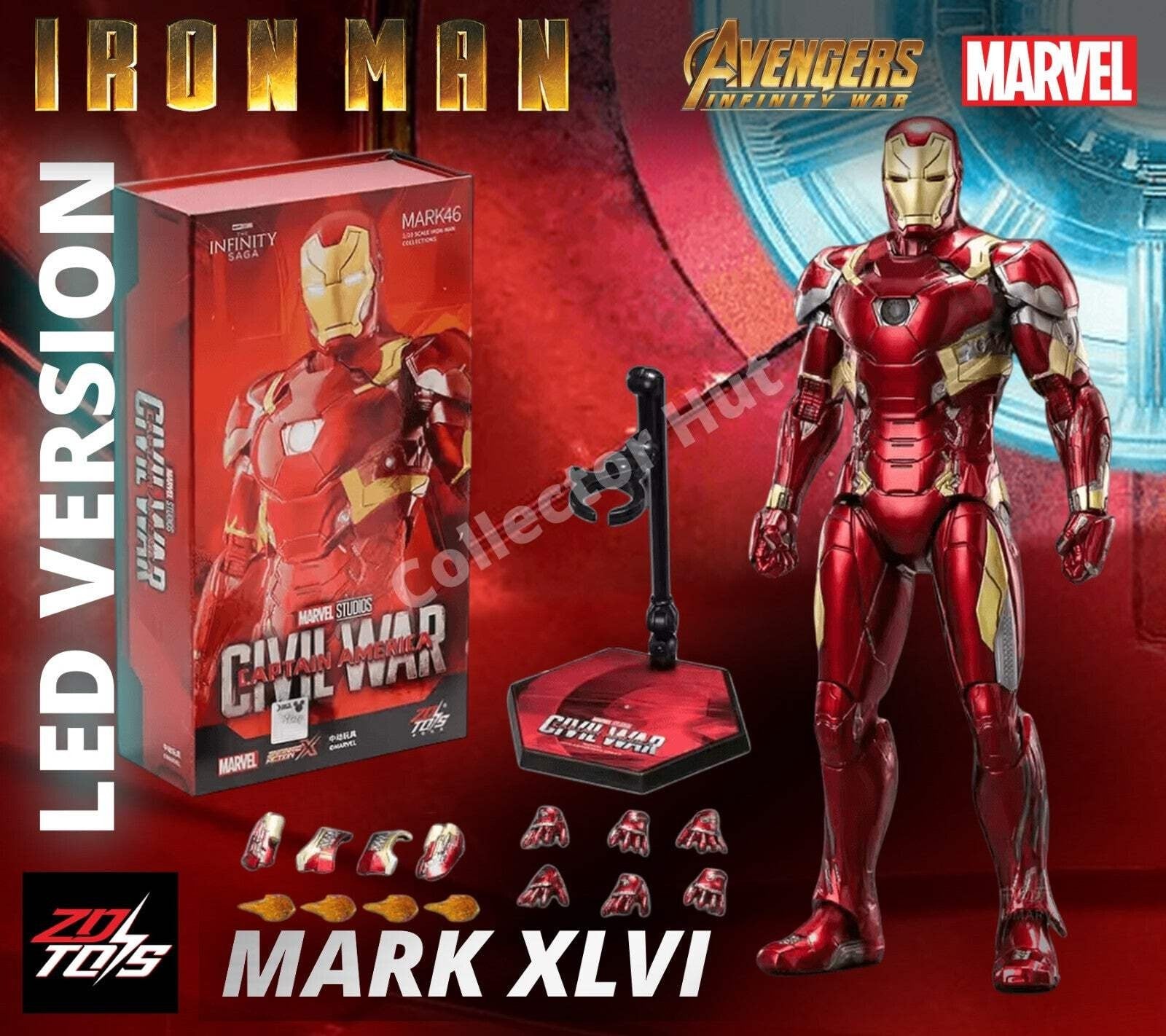 Iron Man Action Figures 1:10 Scale ZD Toys Wave 3 LED Marvel Avengers Infinity S