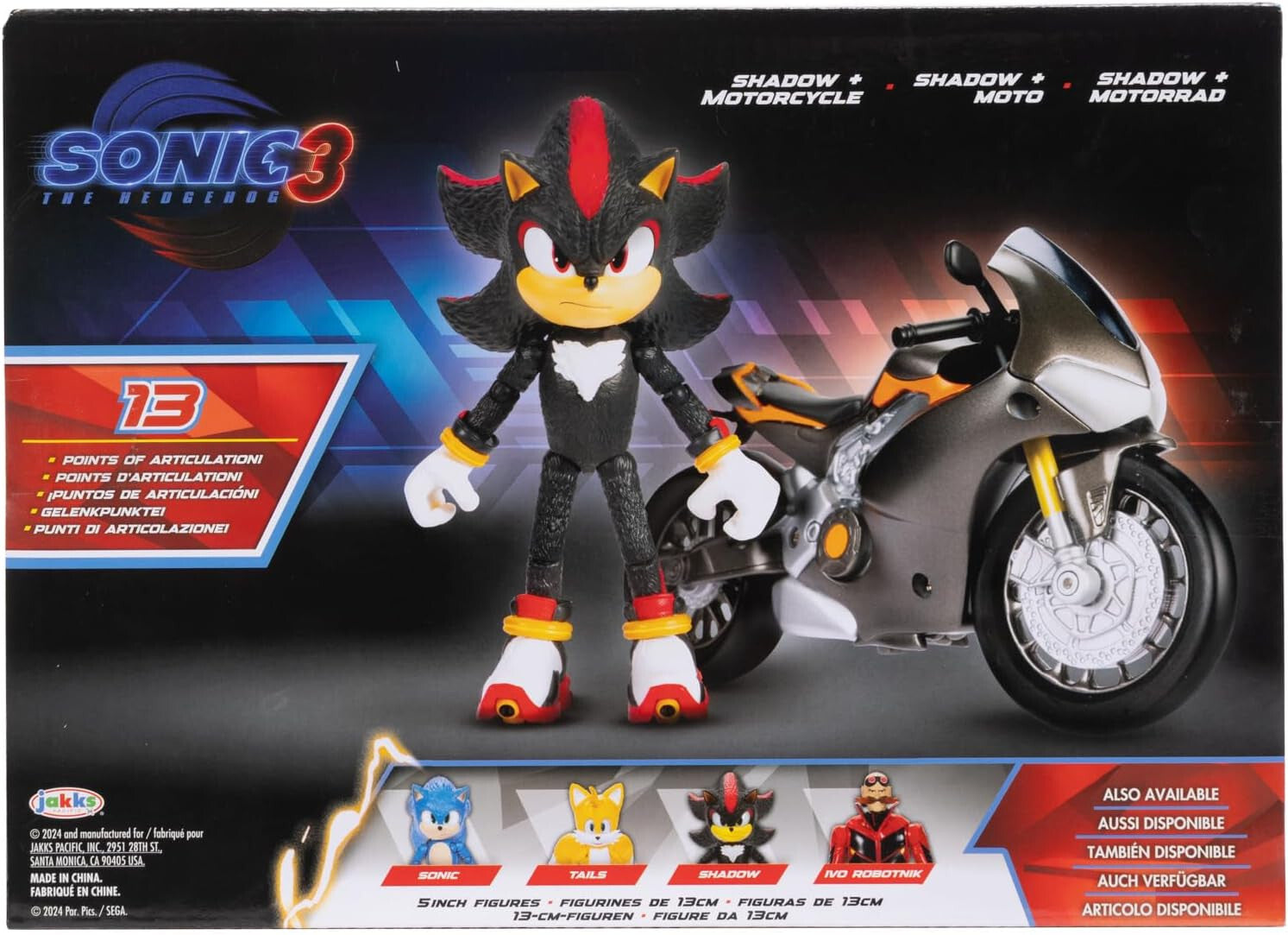 Sonic 3 Movie Shadow with Motorcycle 5" Playset Figure Officially Licensed