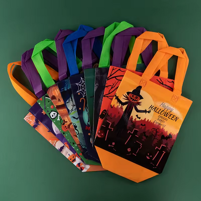 Halloween Novelty Tote Bags Trick or Treat Fabric 4 Pack with Handles