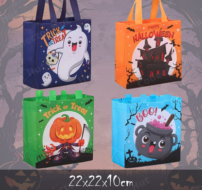 Halloween Novelty Tote Bags Trick or Treat Fabric 4 Pack with Handles