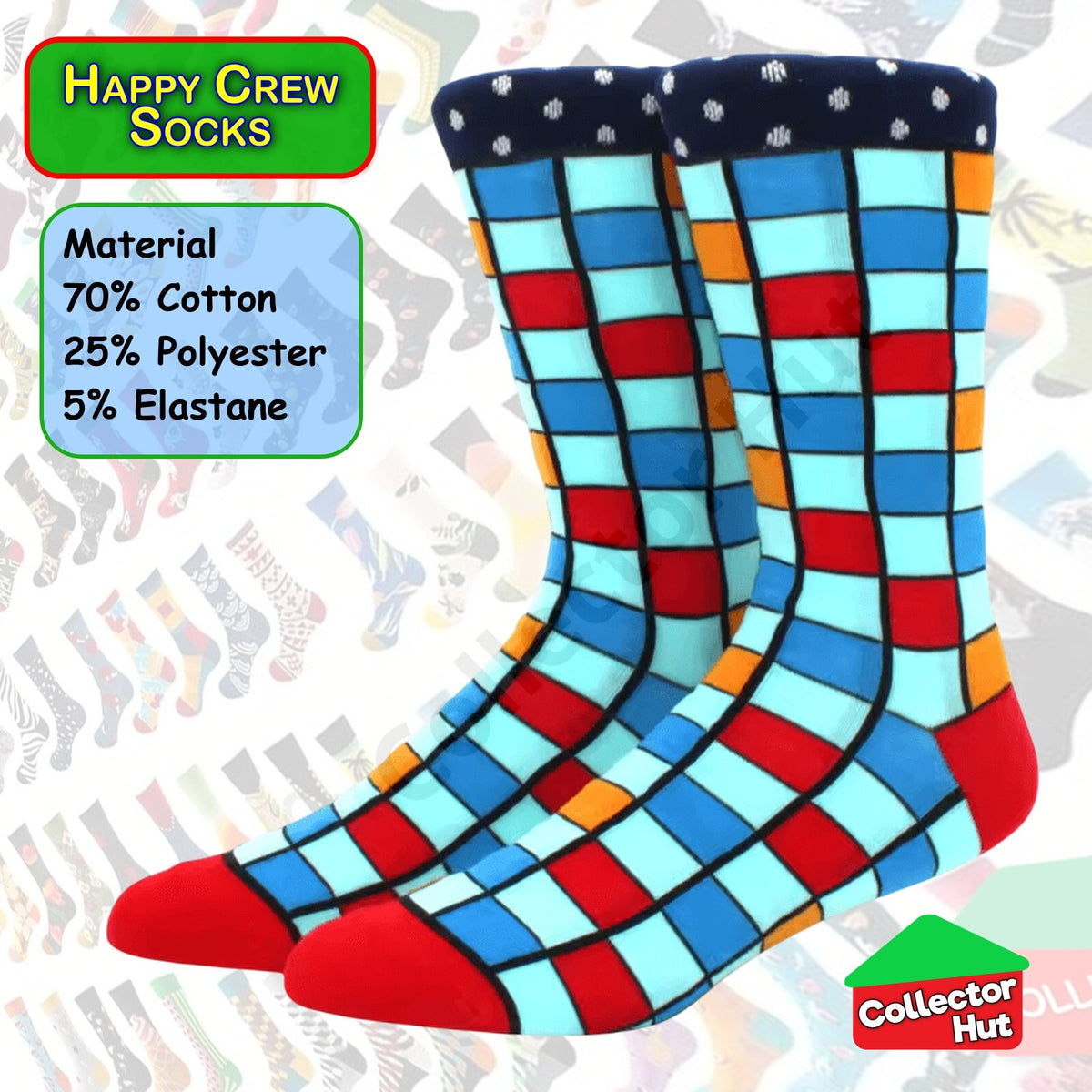 Happy Crew Socks Novelty Breathable Anti-Odour Men's Unisex UK 9-11 EU 43-46