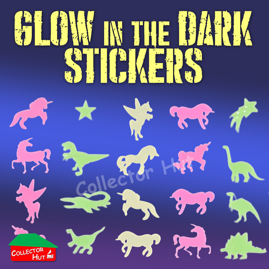 Glow in the Dark Plastic Stickers Dinosaurs Unicorns Stars Pink White Blue Green