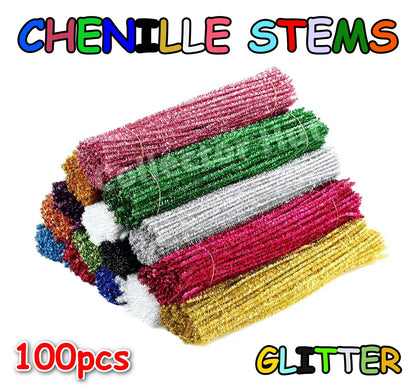 Chenille Craft Stems Pipe Cleaners GLITTER CHRISTMAS 100pcs 30cm x 6mm