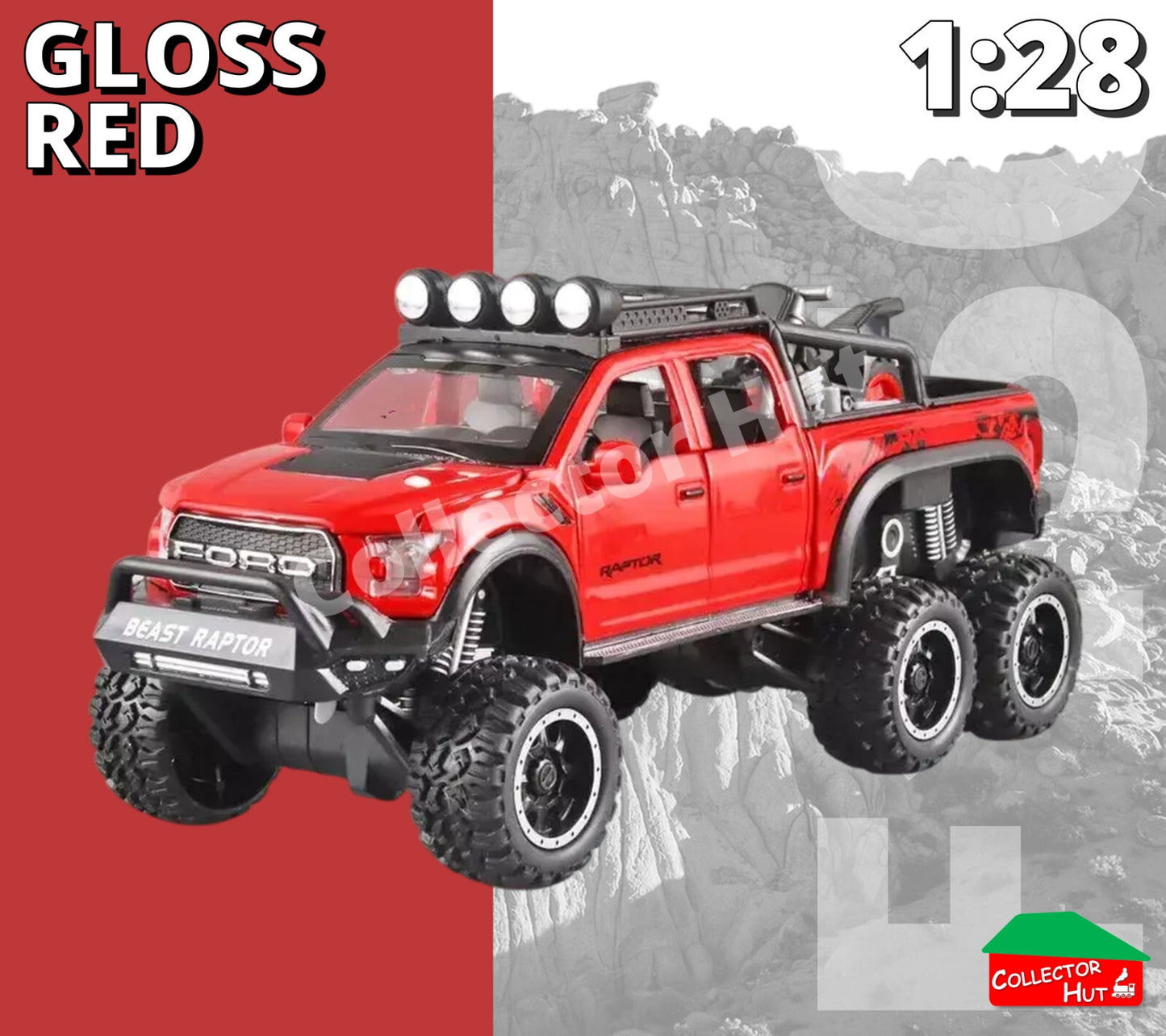 F150 Raptor Diecast Pickup Truck Pullback Model 1:28 Scale Replica