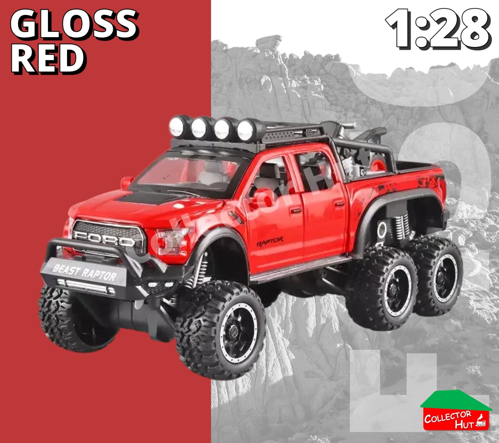 F150 Raptor Diecast Pickup Truck Pullback Model 1:28 Scale Replica