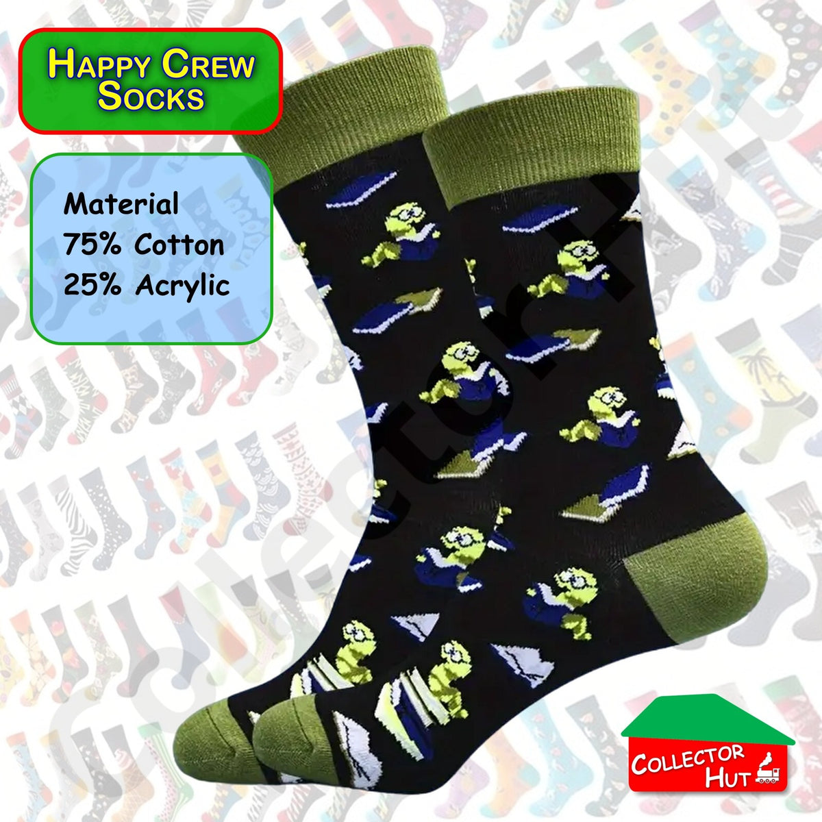 Happy Crew Socks Novelty Breathable Anti-Odour Men's Unisex UK 9-11 EU 43-46