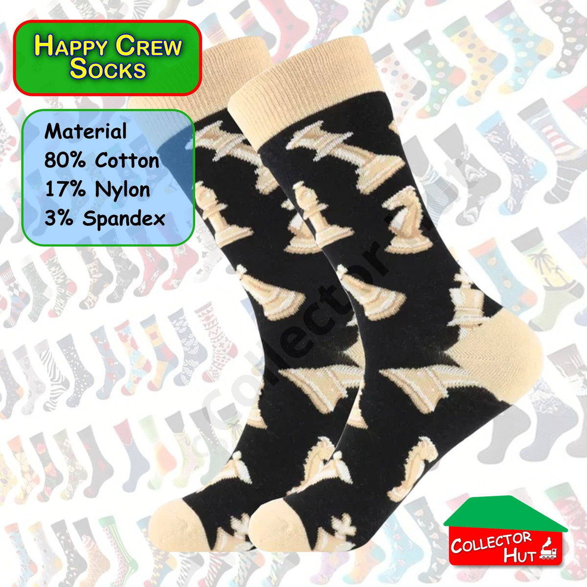 Happy Crew Socks Novelty Breathable Anti-Odour Men's Unisex UK 6-8.5 EU 39-42