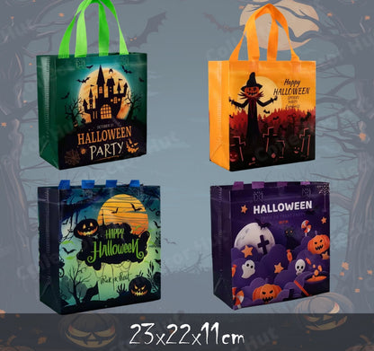 Halloween Novelty Tote Bags Trick or Treat Fabric 4 Pack with Handles