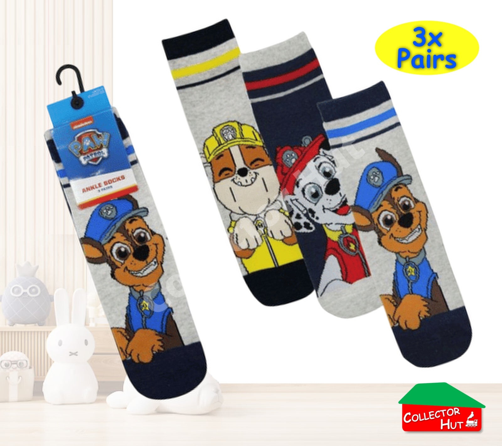 Children's Novelty Ankle Socks 3 Pack Pairs Peppa Pig Superman Paw Patrol Barbie