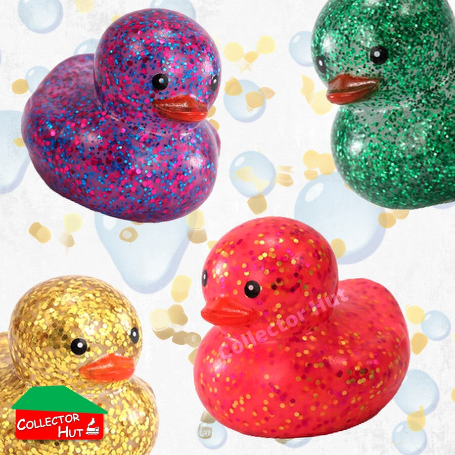 Novelty Rubber Ducks GLITTER 5cm Assorted Characters Designs