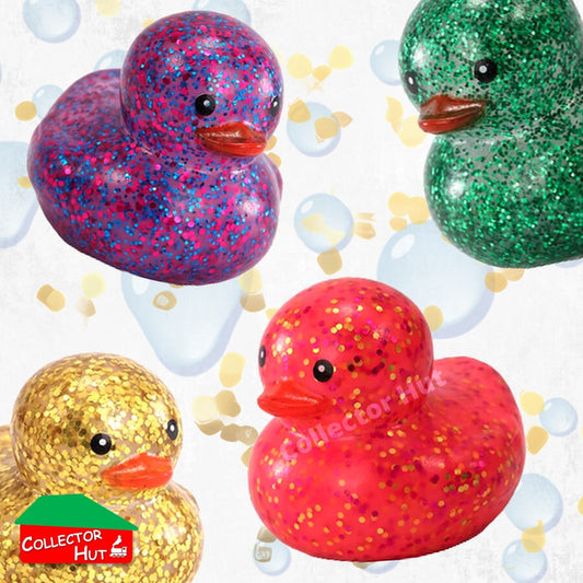 Novelty Rubber Ducks GLITTER 5cm Assorted Characters Designs