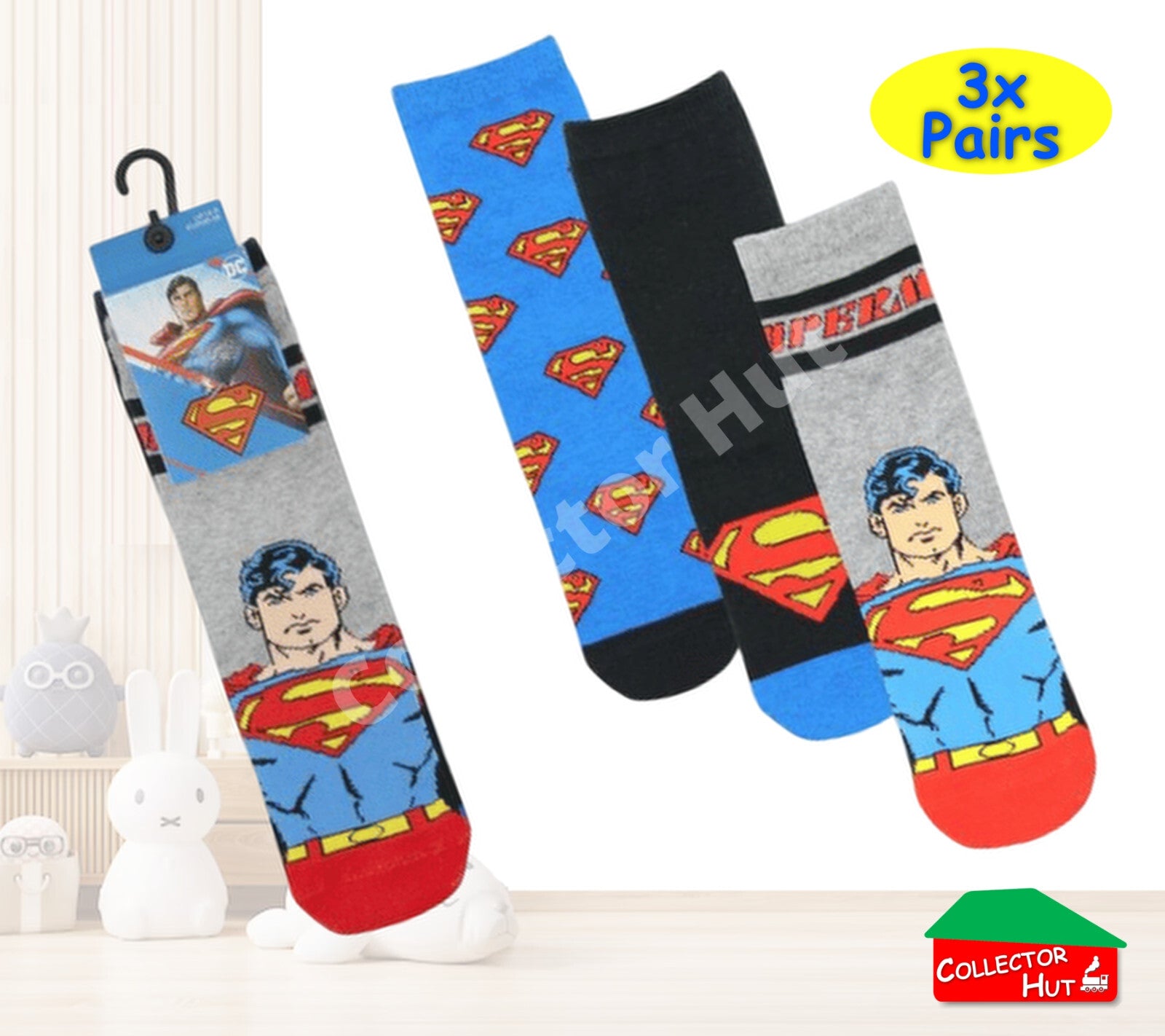 Children's Novelty Ankle Socks 3 Pack Pairs Peppa Pig Superman Paw Patrol Barbie