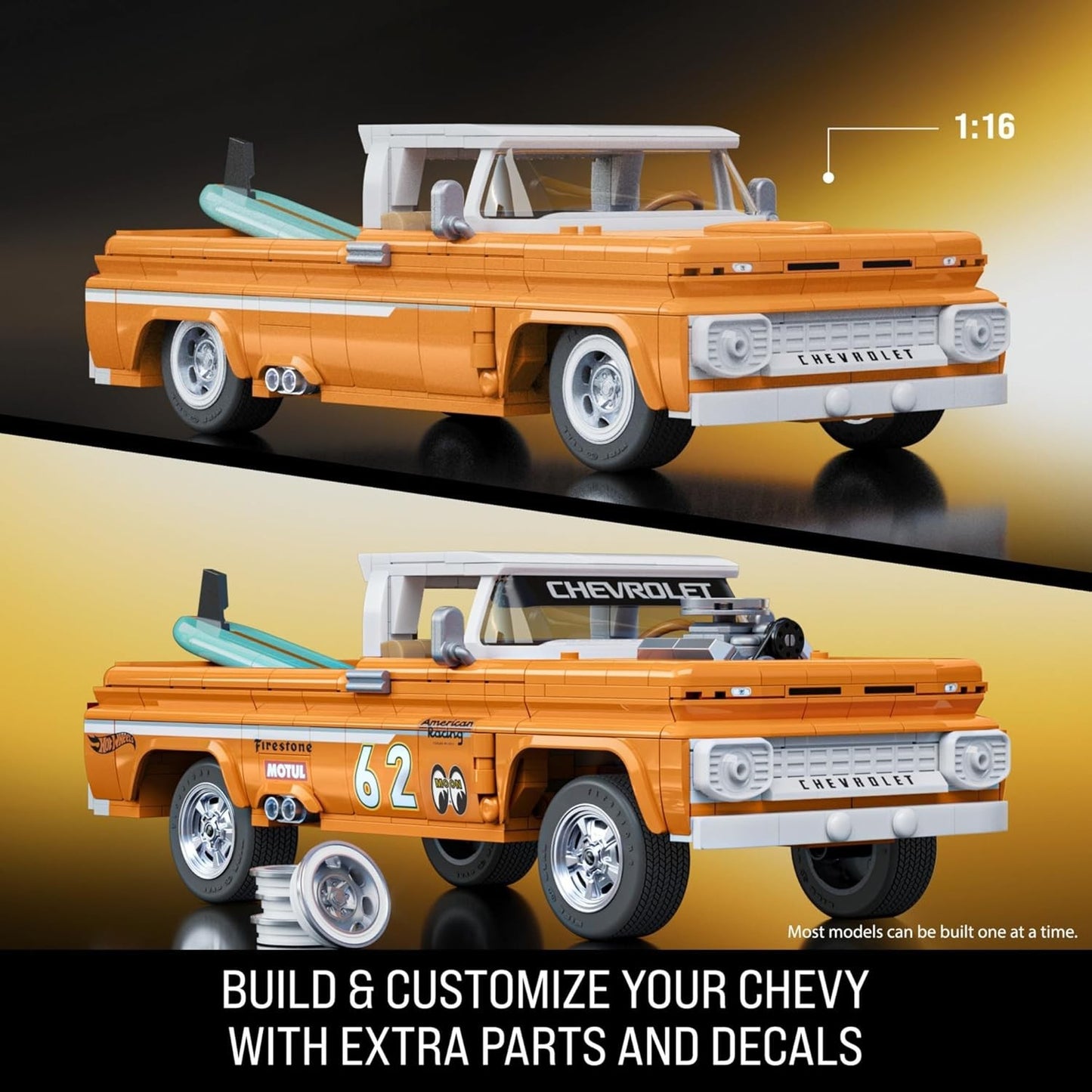Mattel Brick Shop Hot Wheels ELITE Chevy Pickup 1:16 Scale Model Car Kit