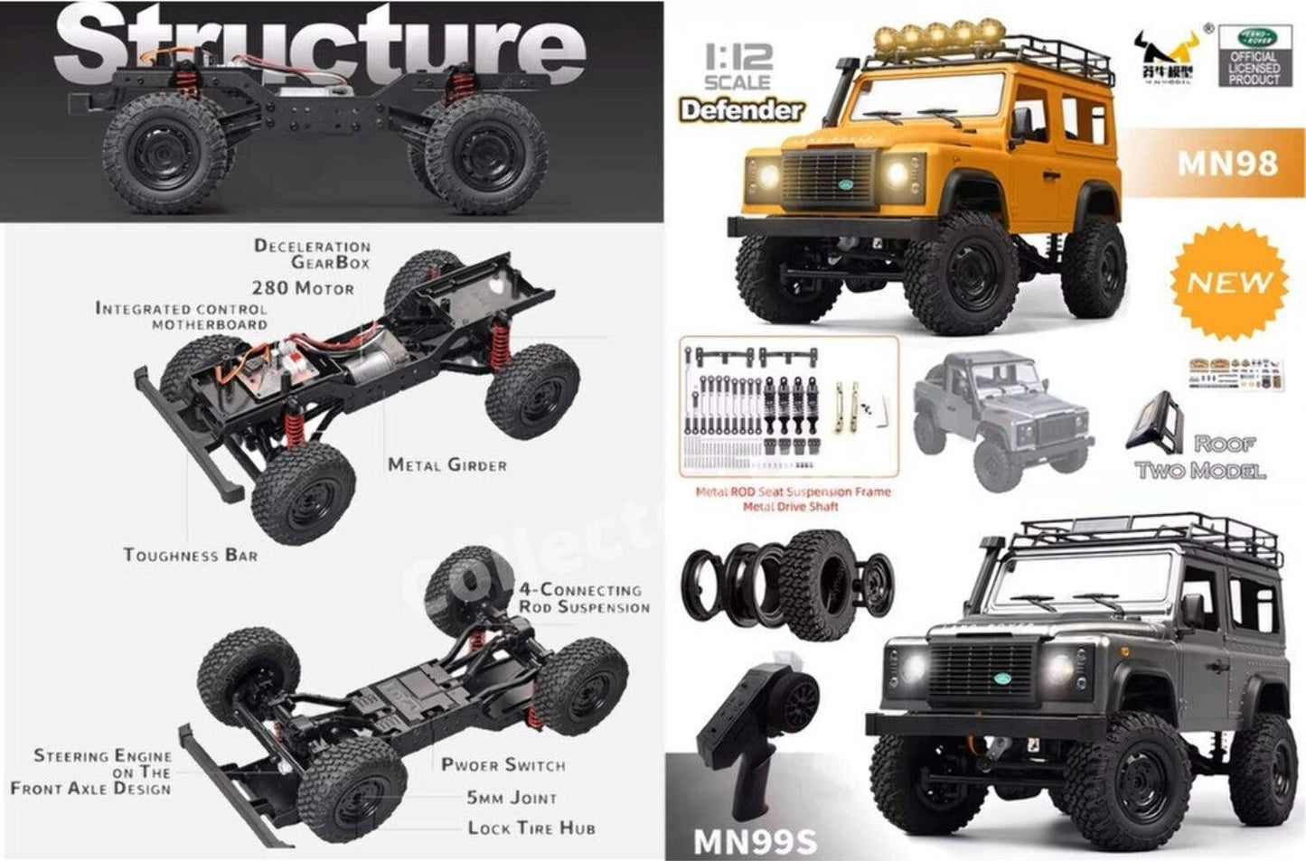 MN90 MN98 MN99S RC Truck 1:12 Scale Land Rover DEFENDER 90 Rock Crawler