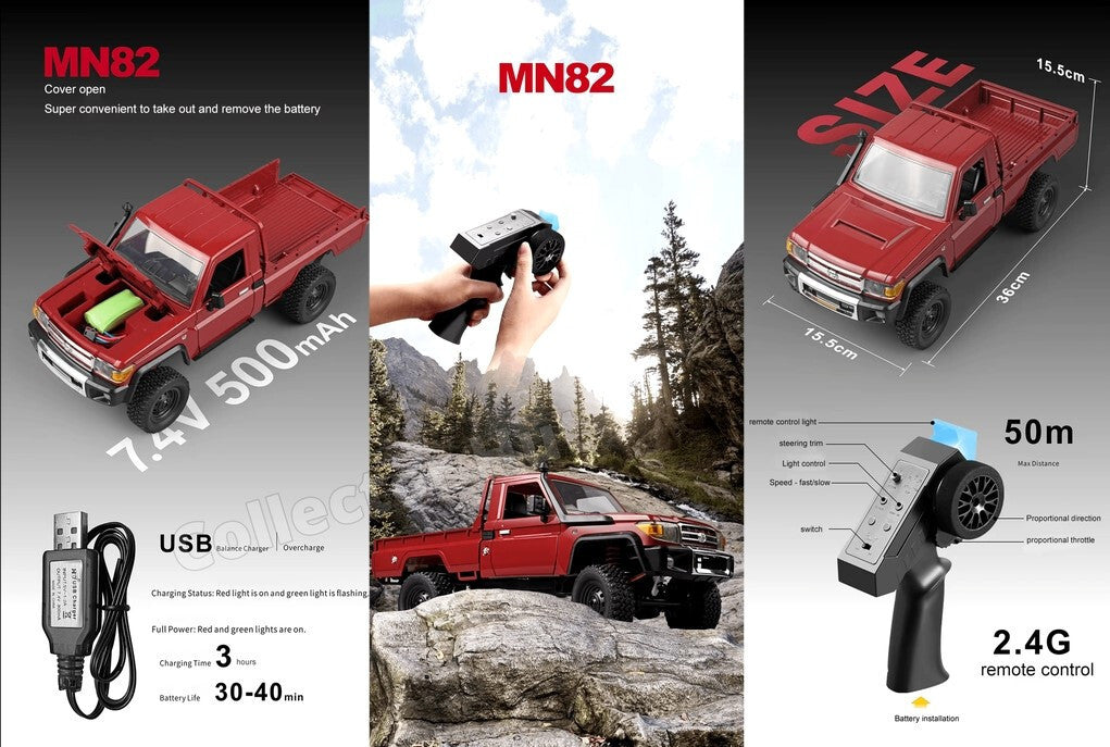 MN82 RC Pickup Truck Classic Toyota LC79 Rock Crawler 4WD 1:12 Scale Upgradable