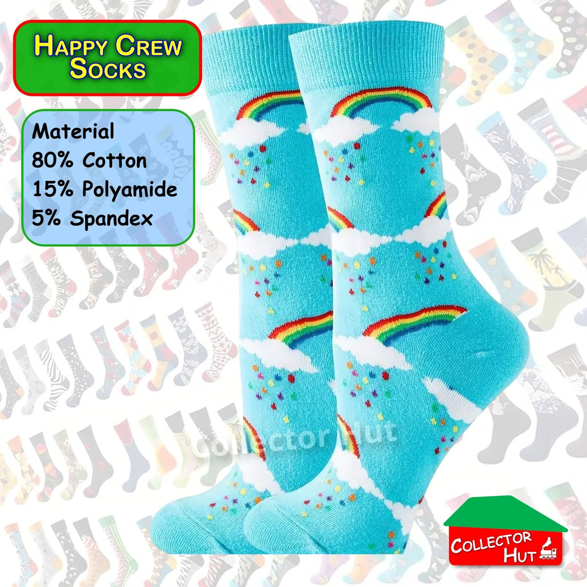 Happy Crew Socks Novelty Breathable Anti-Odour Men's Unisex UK 6-8.5 EU 39-42