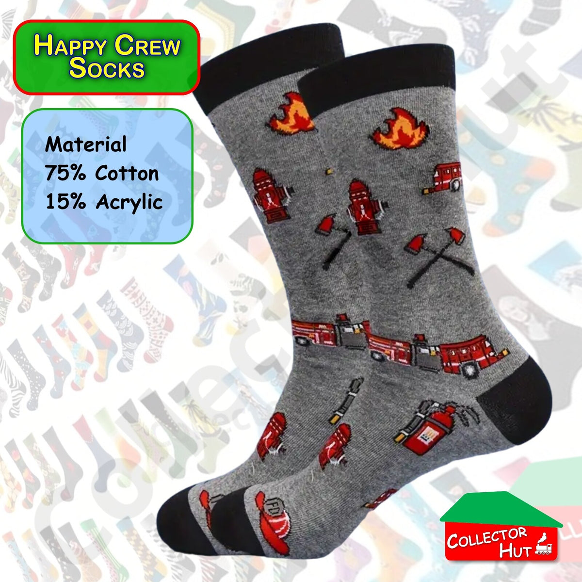 Happy Crew Socks Novelty Breathable Anti-Odour Men's Unisex UK 6-8.5 EU 39-42