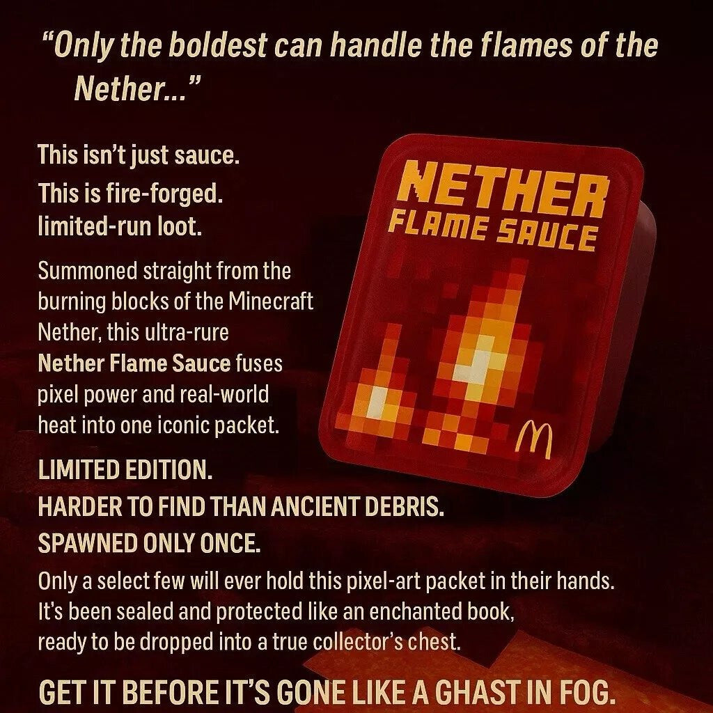 Minecraft 2025 McDonald's Limited Edition Nether Flame Sauce 25ml 4pcs