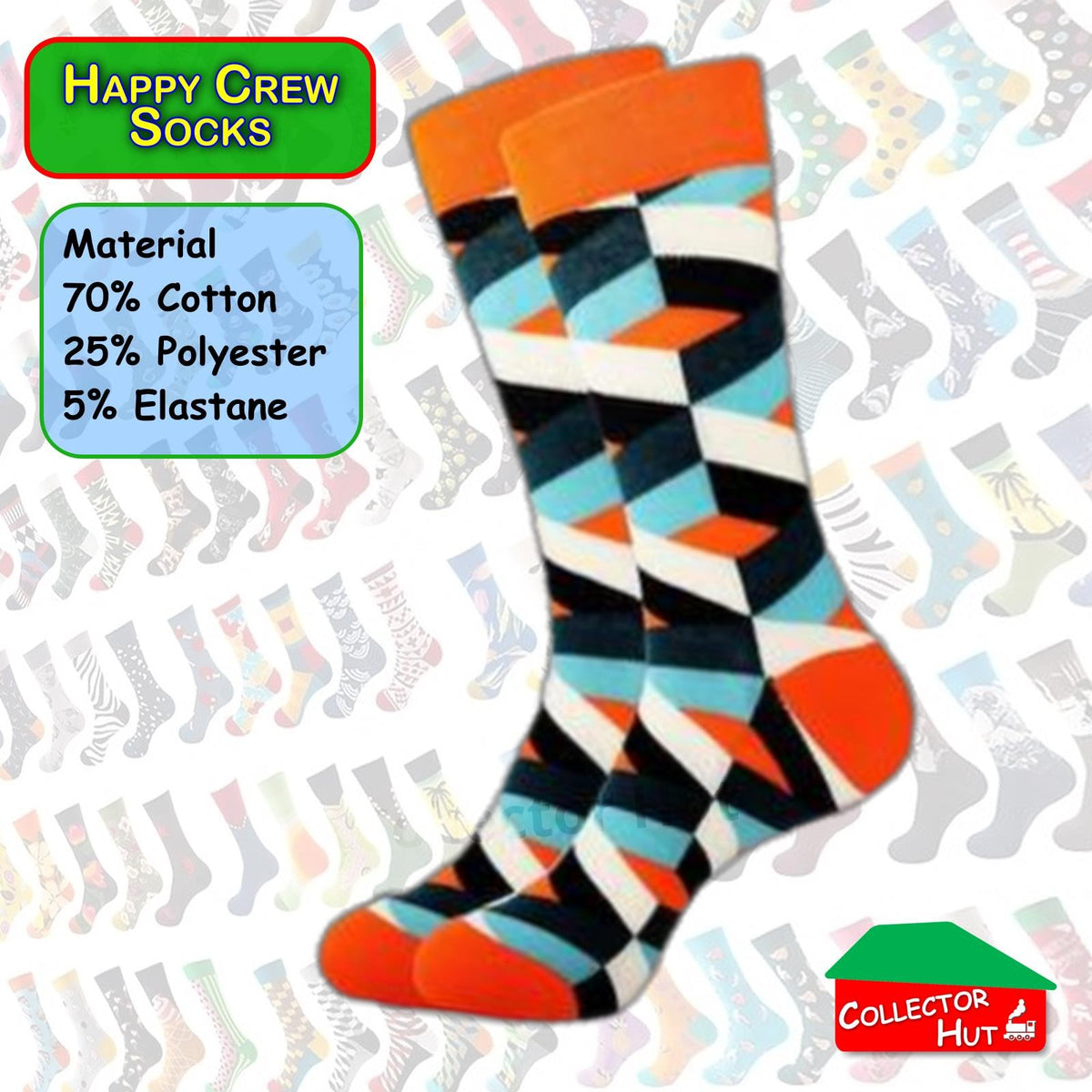 Happy Crew Socks Novelty Breathable Anti-Odour Men's Unisex UK 6-8.5 EU 39-42