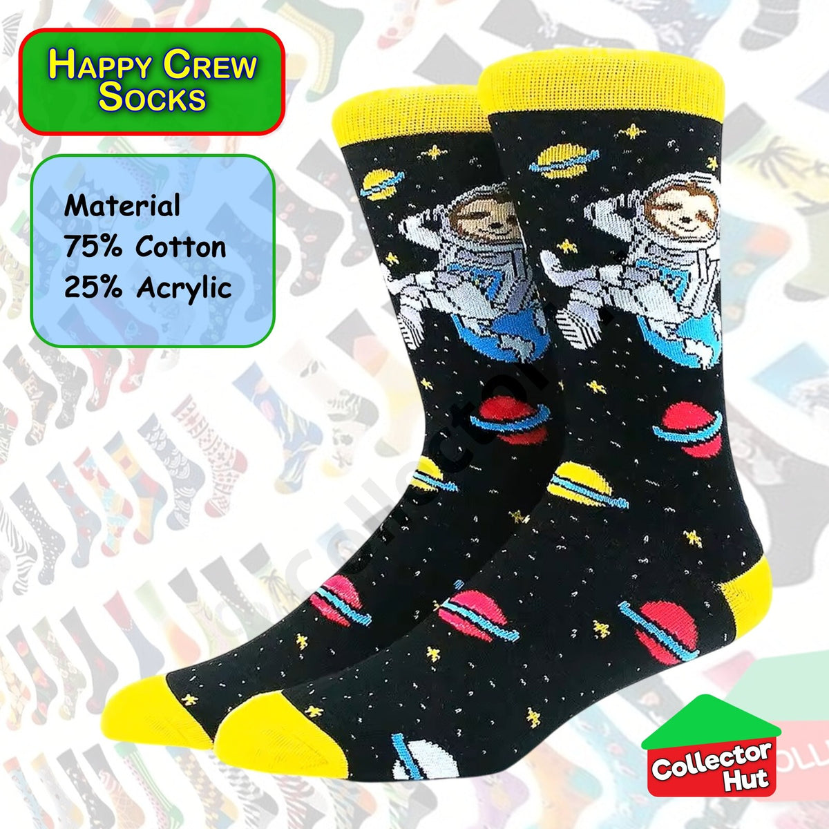 Happy Crew Socks Novelty Breathable Anti-Odour Men's Unisex UK 9-11 EU 43-46