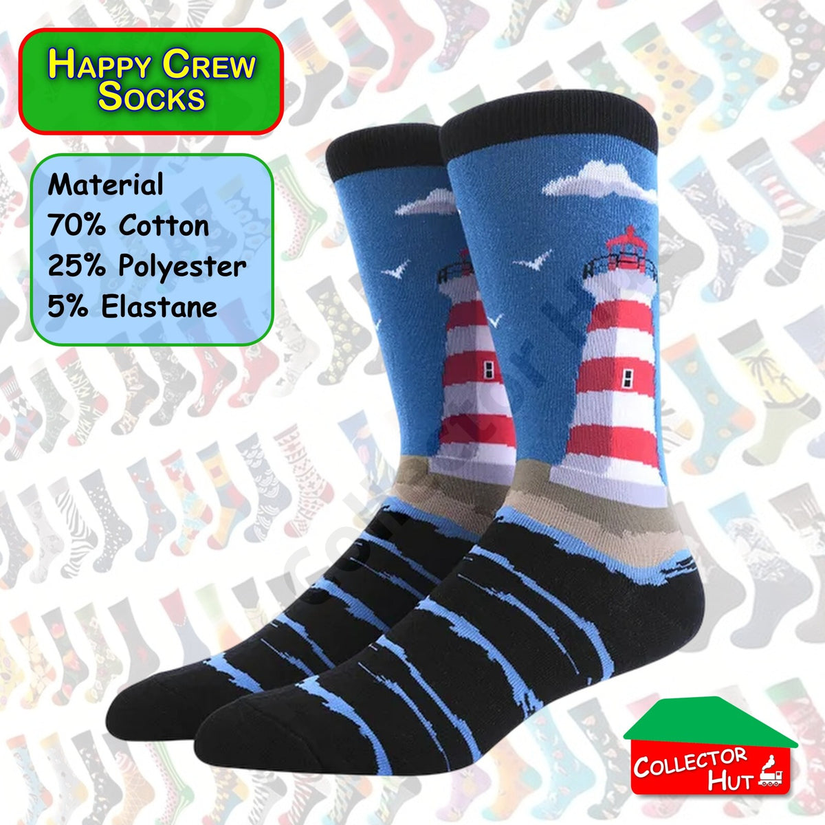 Happy Crew Socks Novelty Breathable Anti-Odour Men's Unisex UK 9-11 EU 43-46