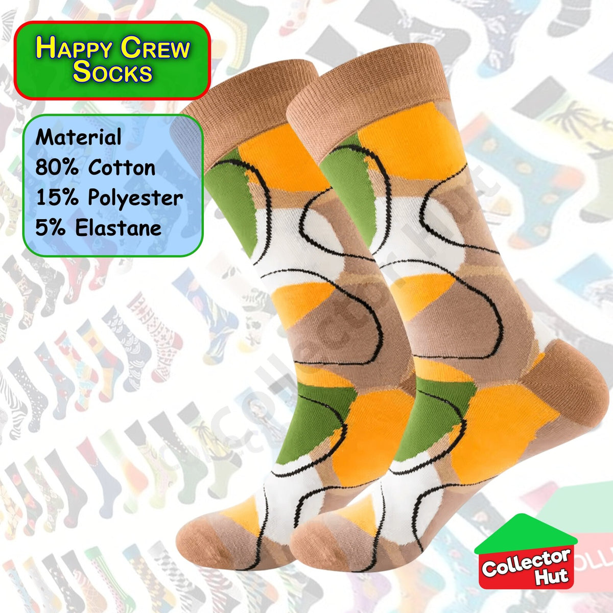 Happy Crew Socks Novelty Breathable Anti-Odour Men's Unisex UK 9-11 EU 43-46