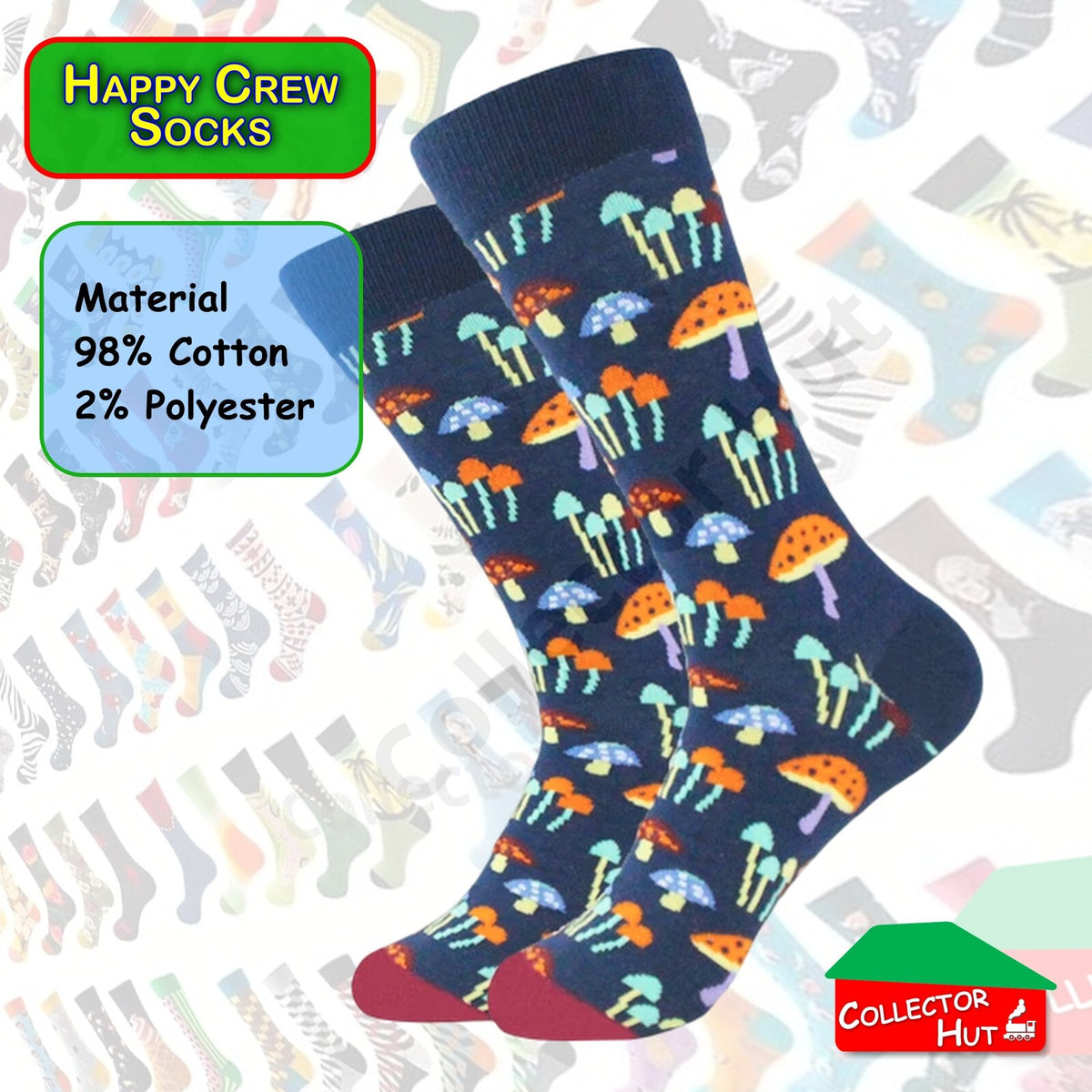 Happy Crew Socks Novelty Breathable Anti-Odour Men's Unisex UK 6-8.5 EU 39-42