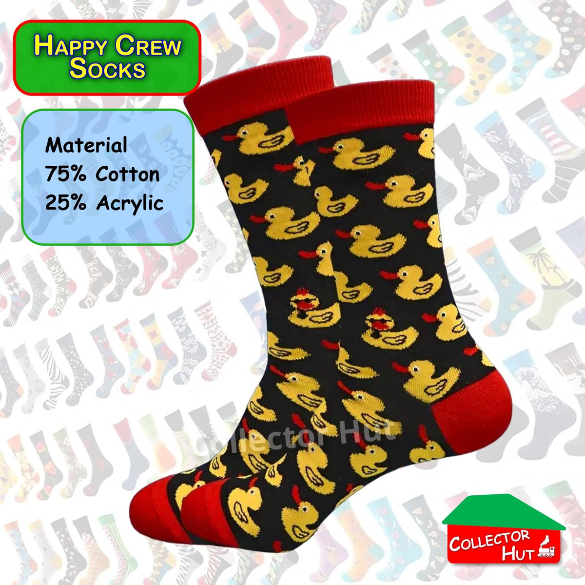 Happy Crew Socks Novelty Breathable Anti-Odour Men's Unisex UK 6-8.5 EU 39-42