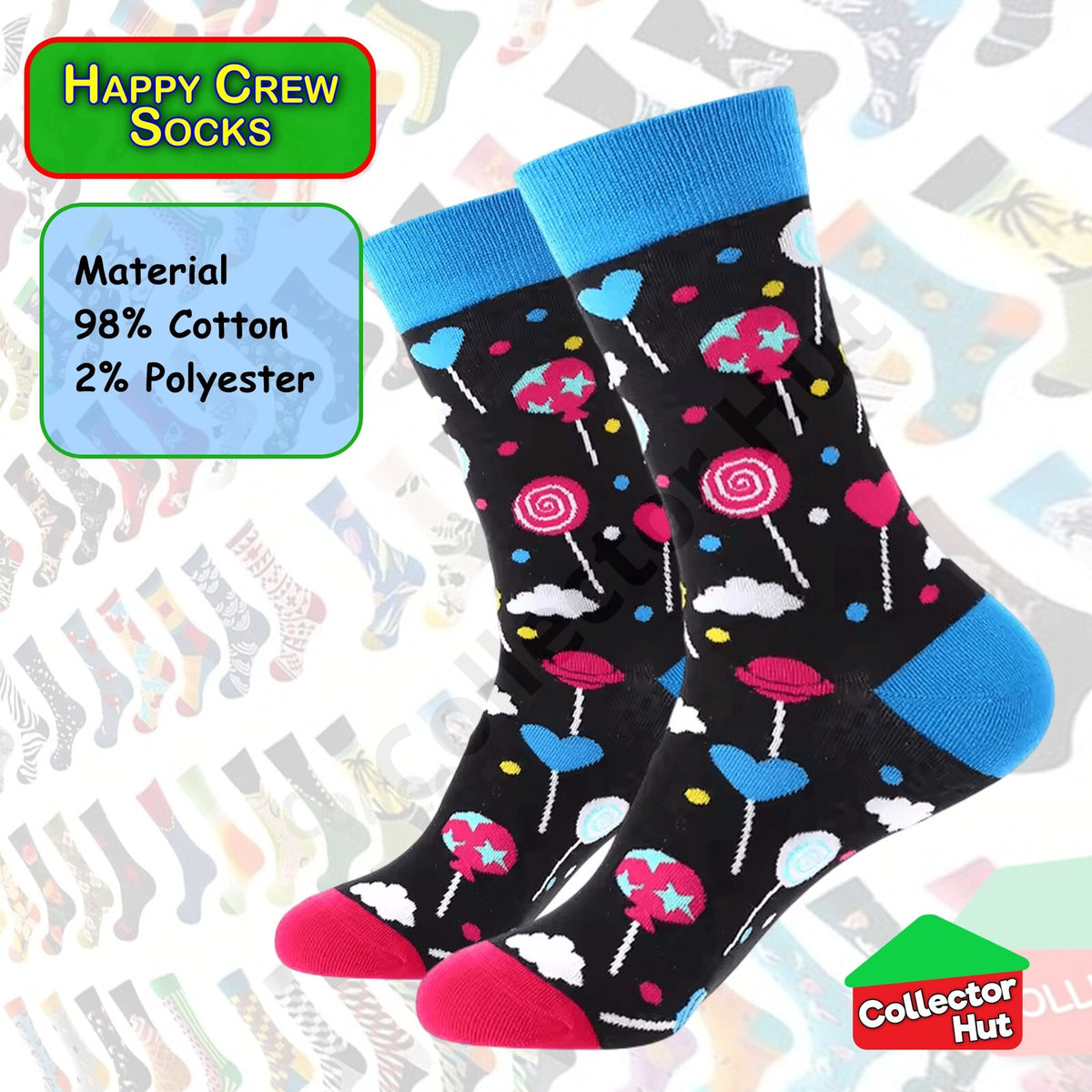 Happy Crew Socks Novelty Breathable Anti-Odour Men's Unisex UK 6-8.5 EU 39-42