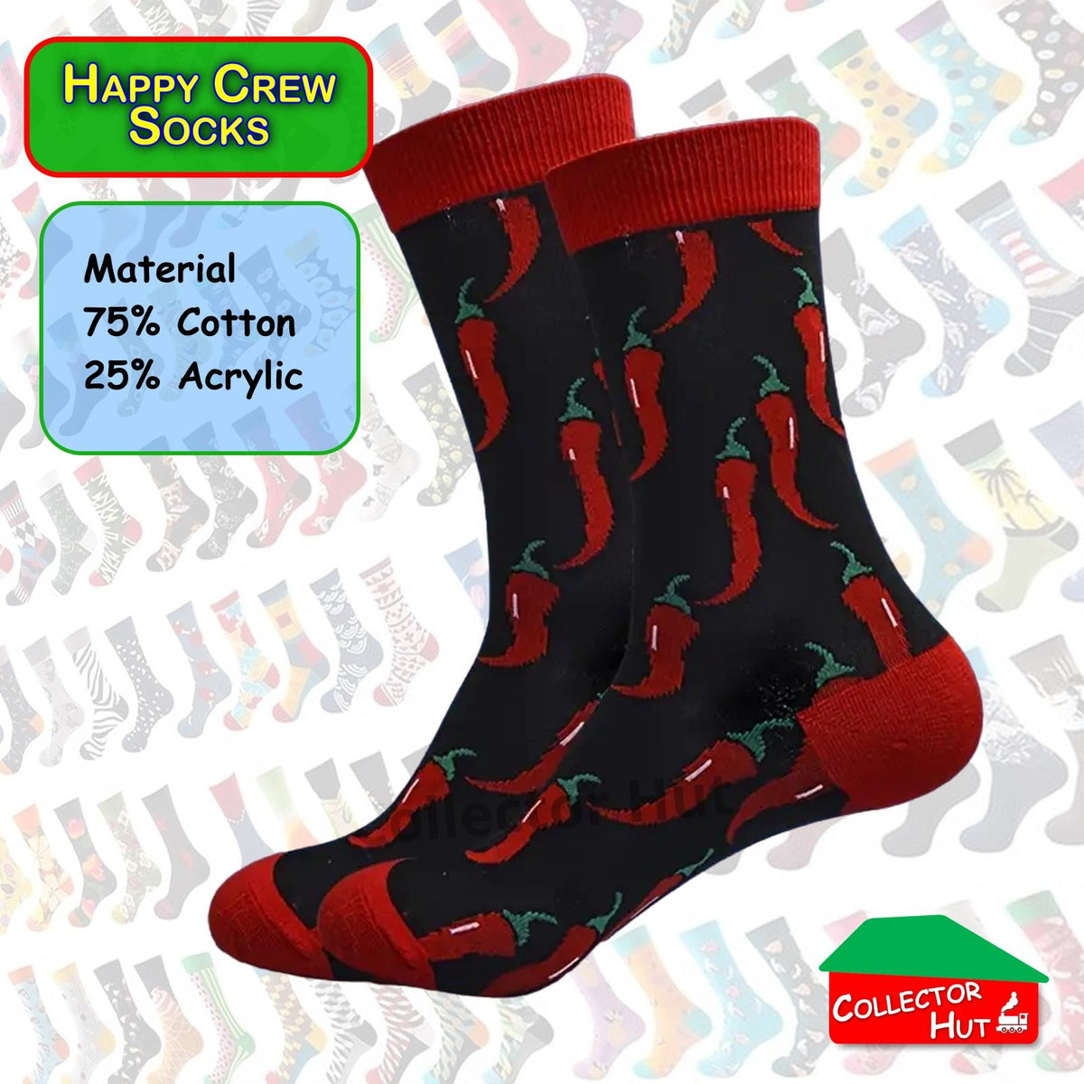 Happy Crew Socks Novelty Breathable Anti-Odour Men's Unisex UK 6-8.5 EU 39-42