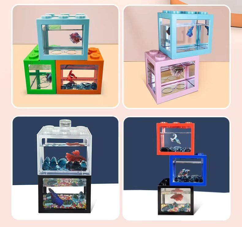 Mini Fish Tank Stackable Building Block Sea Monkey Habitat 500ml 12x10x8cm