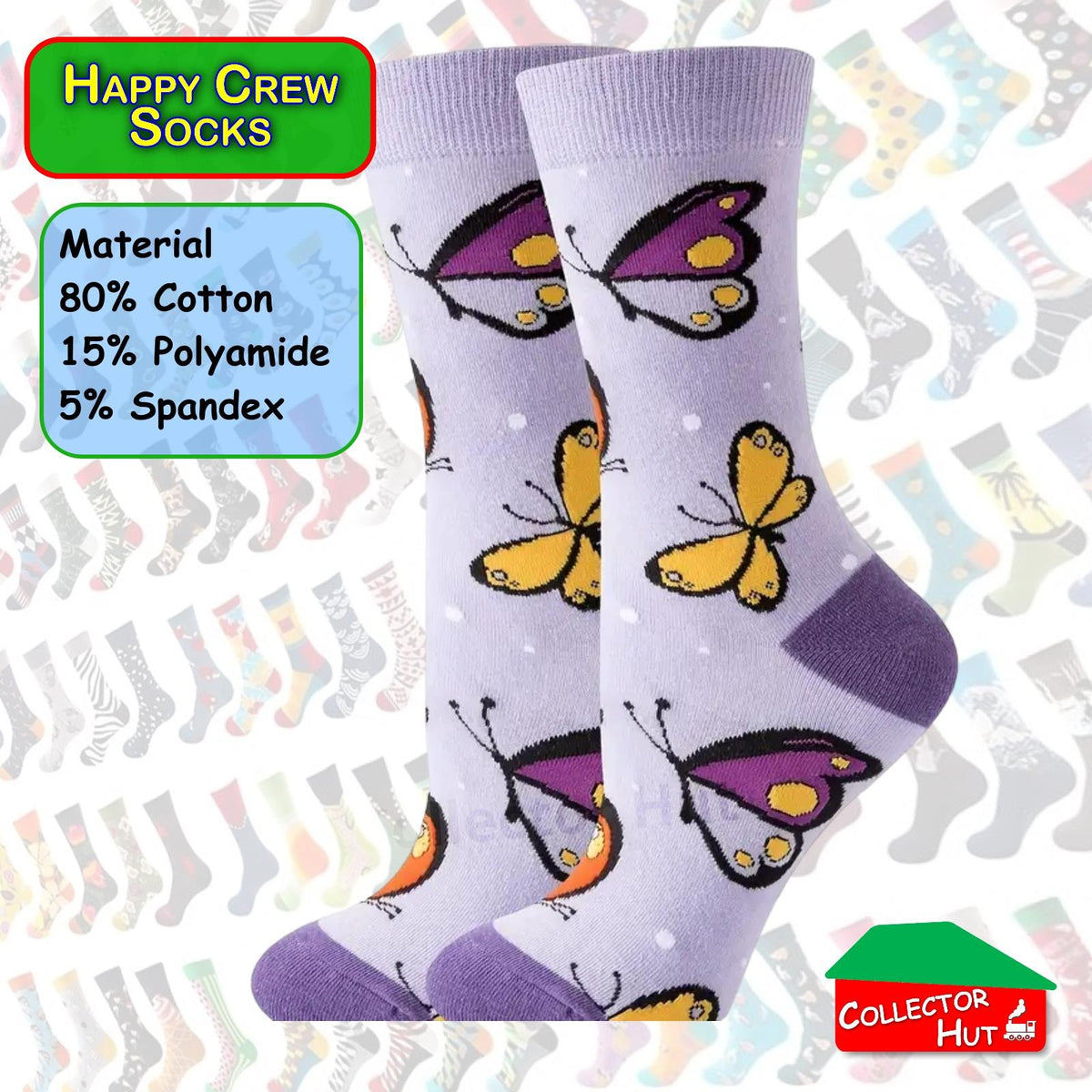 Happy Crew Socks Novelty Breathable Anti-Odour Men's Unisex UK 6-8.5 EU 39-42