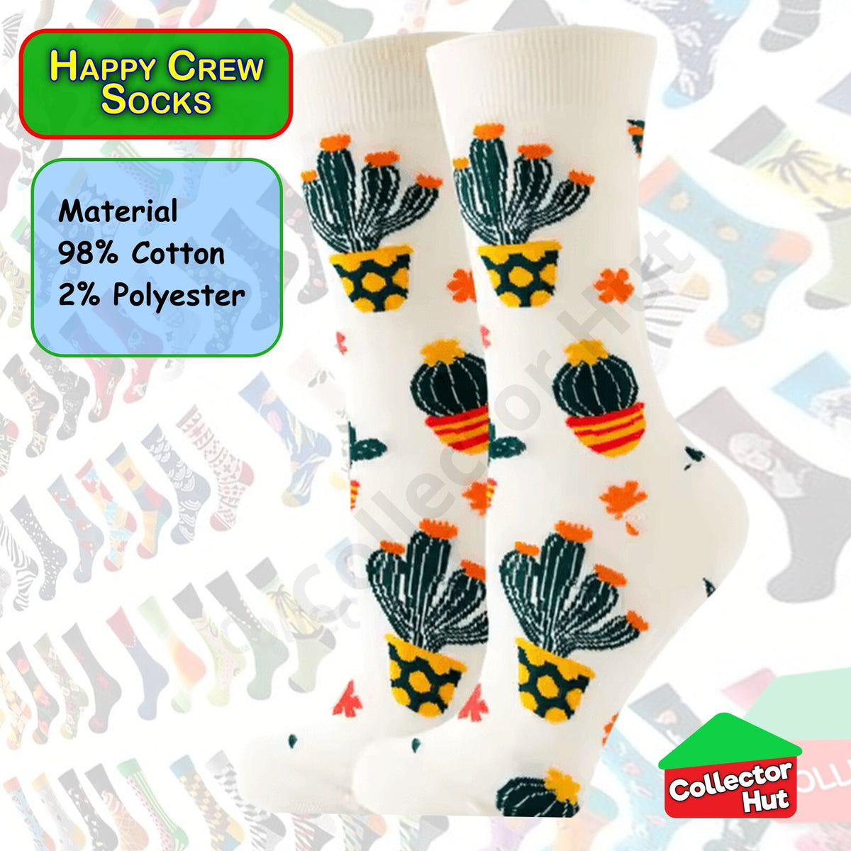 Happy Crew Socks Novelty Breathable Anti-Odour Men's Unisex UK 6-8.5 EU 39-42