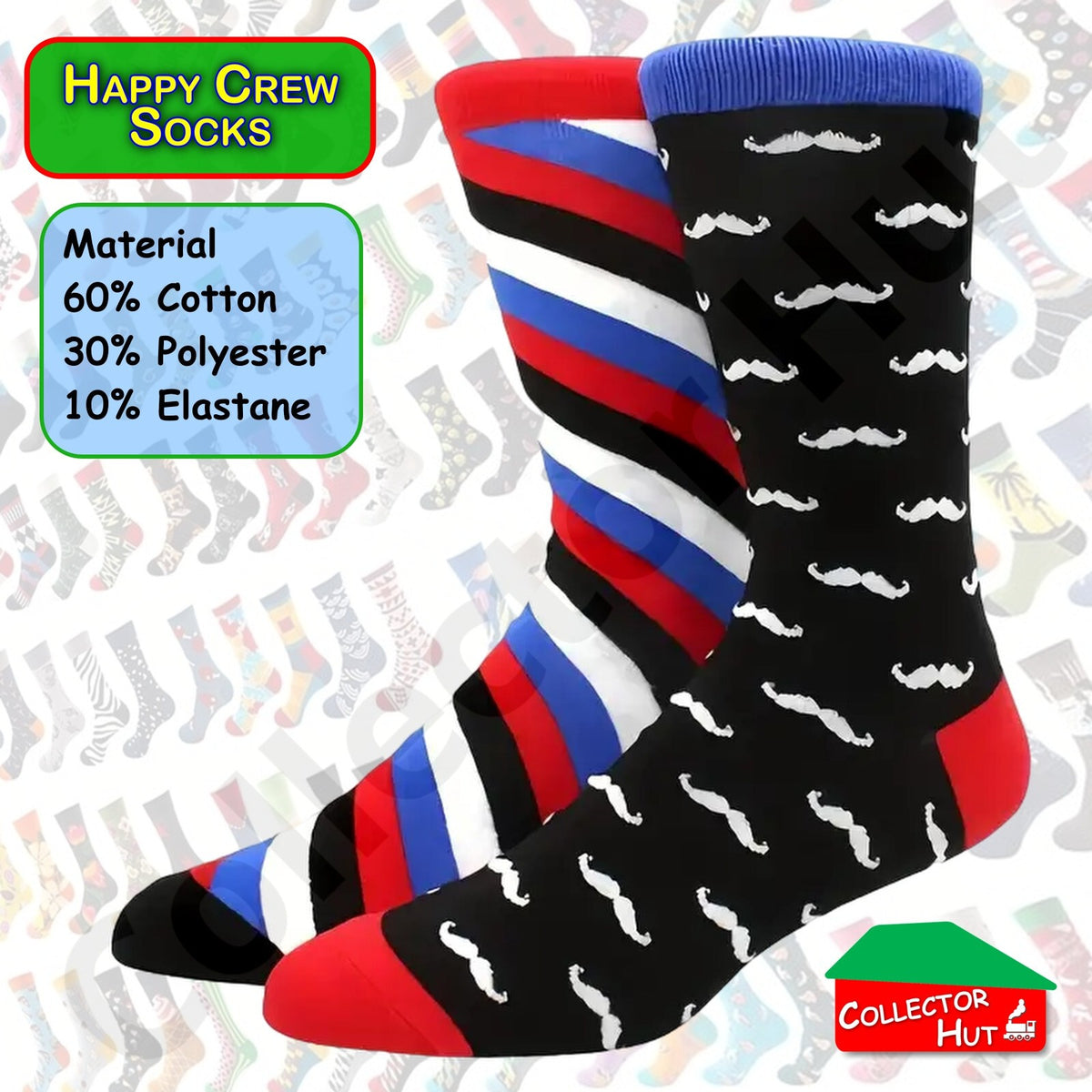 Happy Crew Socks Novelty Breathable Anti-Odour Men's Unisex UK 9-11 EU 43-46