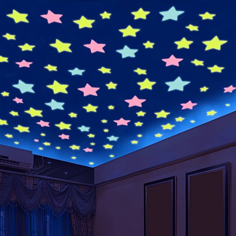 Glow in the Dark Plastic Stickers Dinosaurs Unicorns Stars Pink White Blue Green