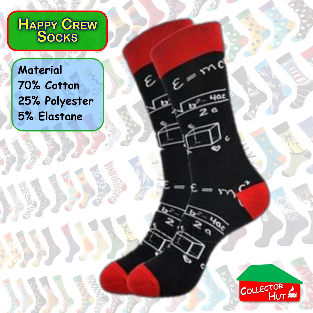 Happy Crew Socks Novelty Breathable Anti-Odour Men's Unisex UK 6-8.5 EU 39-42