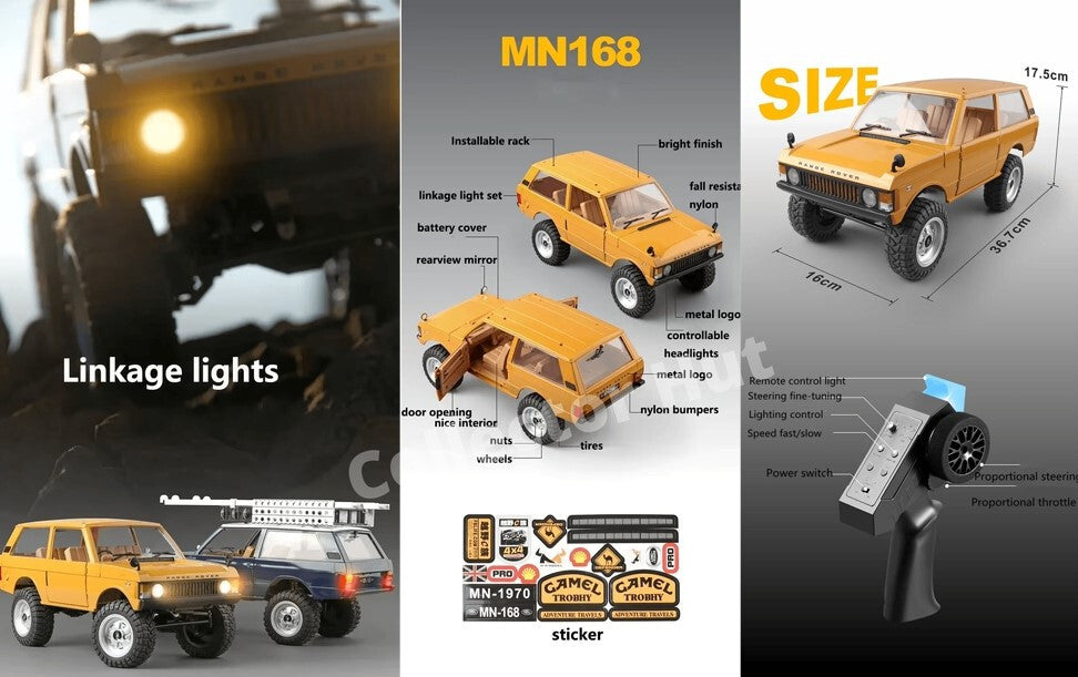 MN168 RC Pickup Truck 1970 Land Rover 1:12 Scale Rock Crawler Upgradable