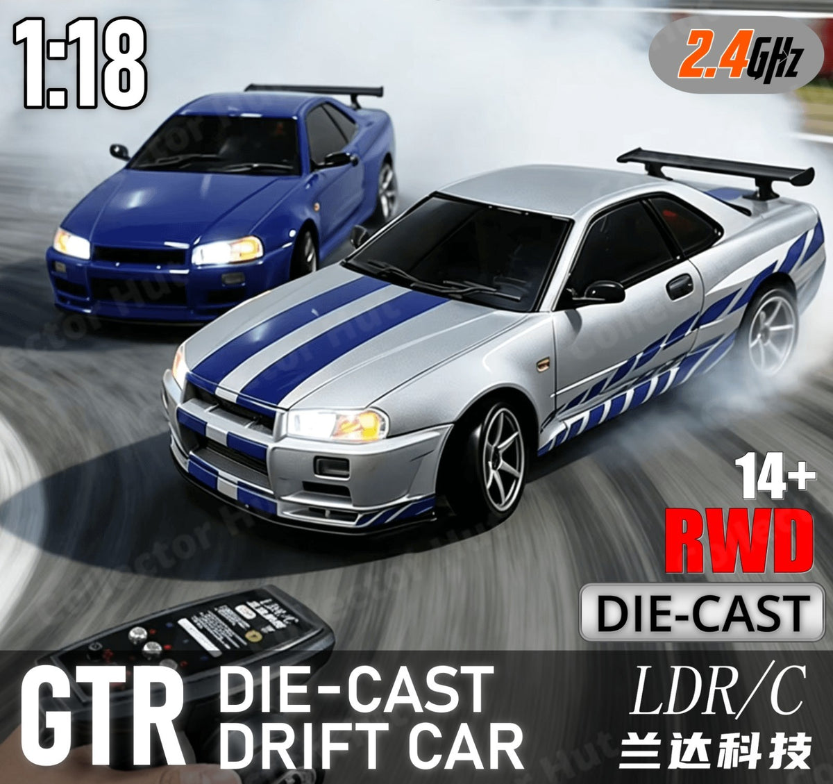 LDR/C LD1899 GTR Die-Cast RC Drift Car 1:18 Scale Gyro + Case