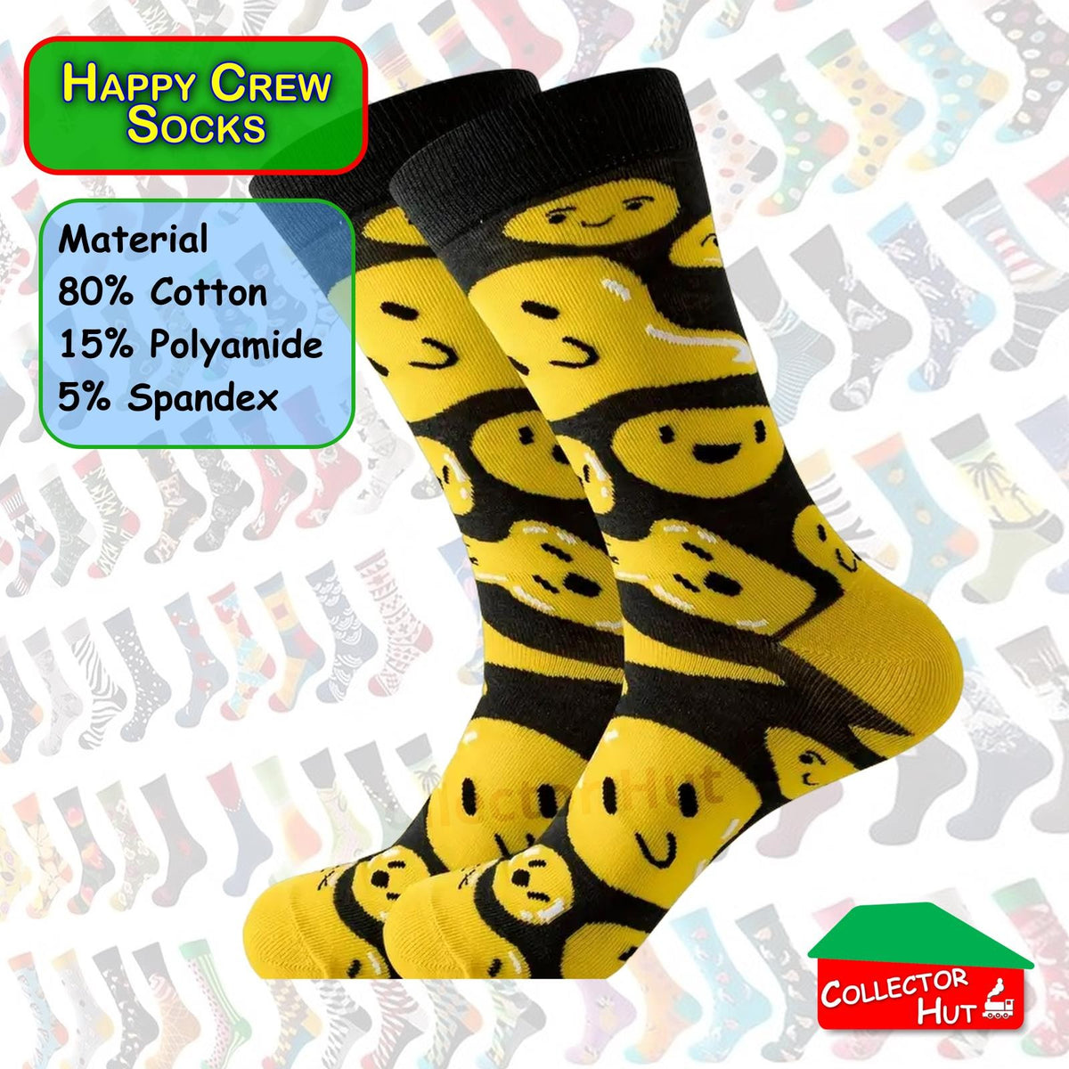 Happy Crew Socks Novelty Breathable Anti-Odour Men's Unisex UK 6-8.5 EU 39-42