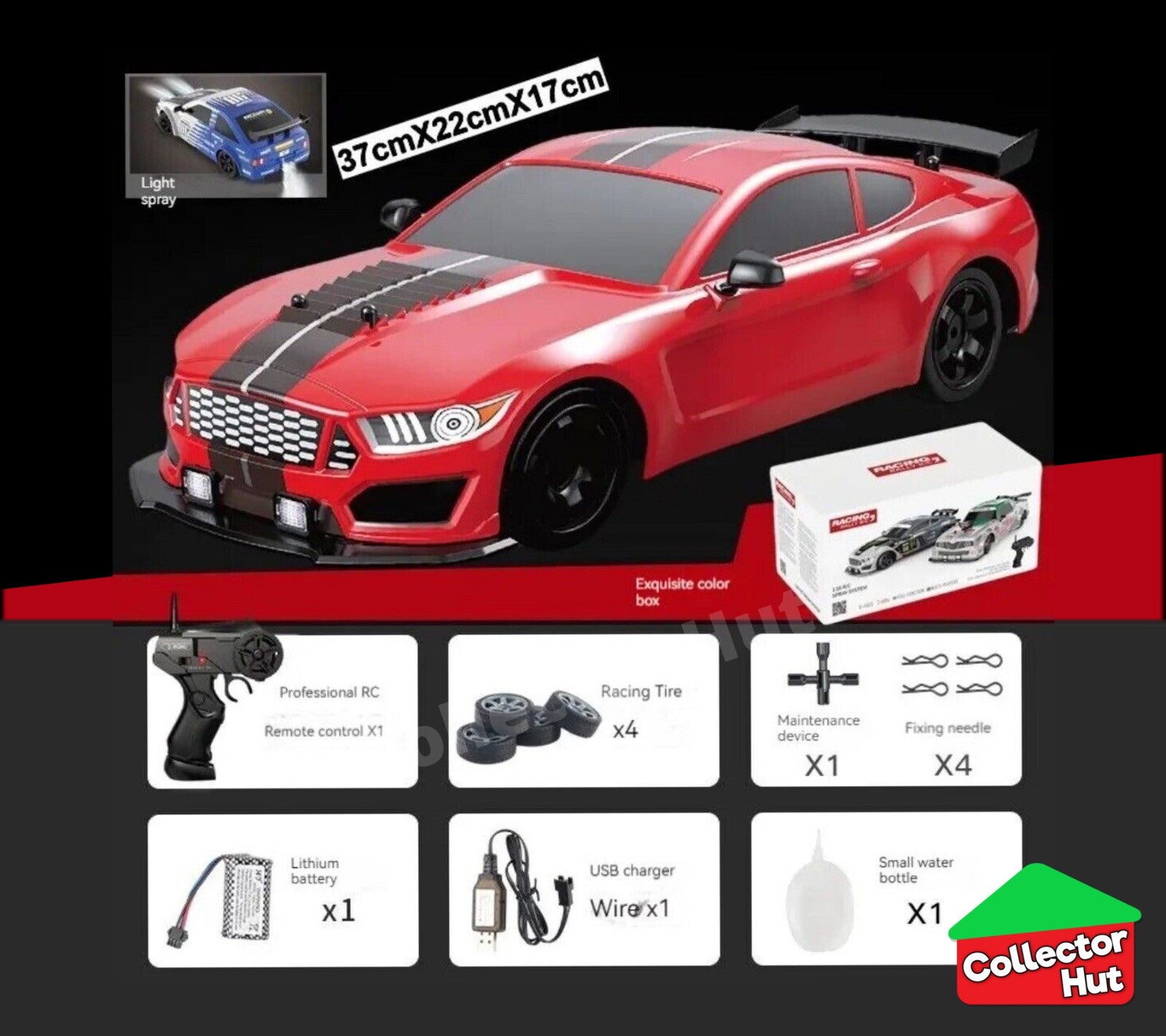 Drift RC Car 1:16 Scale High Speed LED Lights Smoke Effect 4WD 2.4Ghz GIFT BOXED